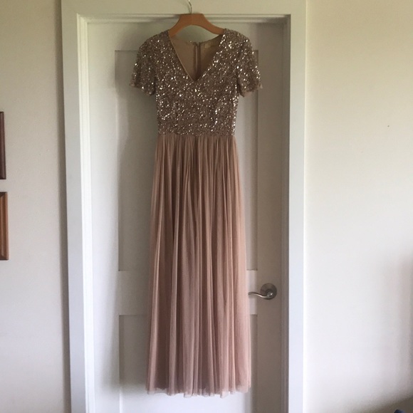 maya v neck sequin fishtail maxi dress